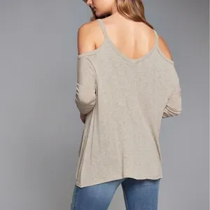 Abercrombie & Fitch Beige Ribbed Knit Cold Shoulder Asymmetrical Hem Tunic Top thumbnail 5
