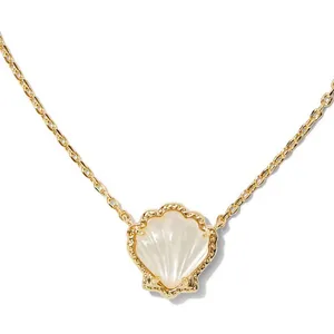 Brynne Shell Gold Short Pendant Necklace and Earring Set thumbnail 2