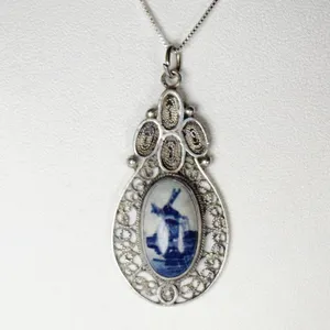 Sterling Silver Filigree Deift Dutch Pendant Signed Deift thumbnail 3