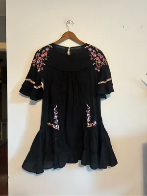 Free People Black Pavlo Embroidered Cottagecore Boho Mini Babydoll Dress thumbnail 10