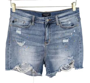 Judy Blue - Paint Spatter Distressed Jean Shorts - Light Blue thumbnail 1