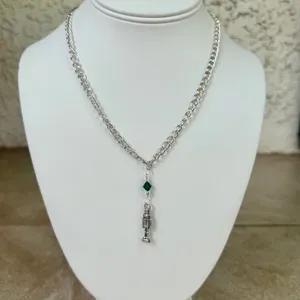 Hand Crafted Antique Silver Toy Soldier with Green Crystal Chain Necklace thumbnail 3