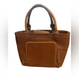 Vintage-Style‎ Brown Faux Leather Handbag Small Tote Purse w/ Cutout Detail Y2K thumbnail 2