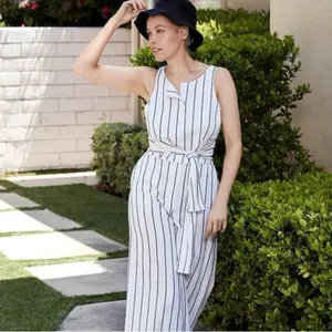 Banana Republic Striped Linen Blend Wide Leg Cropped Jumpsuit thumbnail 3