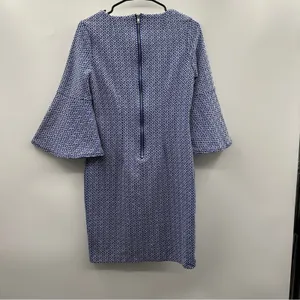 Tyler Boe Royal Blue & White Grecian Geometric Bell Sleeve‎ Sheath Dress Size S thumbnail 5