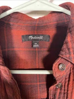 MADEWELL WOMENS OVERSIZED FLANNEL BUTTON DOWN SHIRT XS RED thumbnail 3
