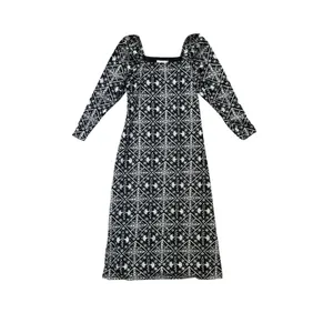 Tuckernuck Hyacinth‎ House Square Neck Sabrina Midi Dress XS Black White Print thumbnail 2