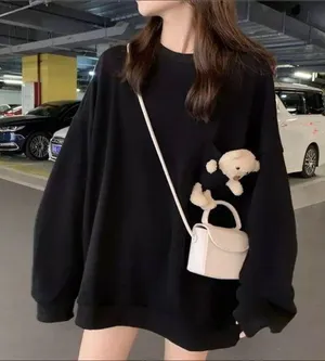 Long sleeve black teddy bear top Size M thumbnail 1