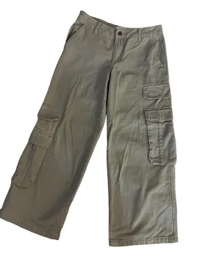 RSQ Olive Cargo Pants with Wide-Leg Utility Pockets thumbnail 1