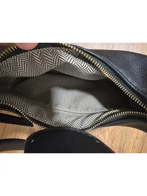 Black Pebbled Faux Leather Shoulder Bag Hobo Purse Gold Hardware Zip Top thumbnail 5