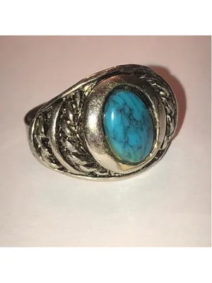 Vintage Silver Tone Faux Turquoise Adjustable Retro Boho Ring Blue thumbnail 2