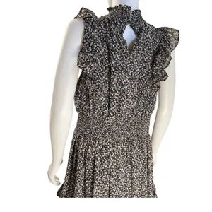 Lulus Evalina Black Floral Midi Dress XL Mock Neck Smocked‎ Waist Fairy Goth thumbnail 6