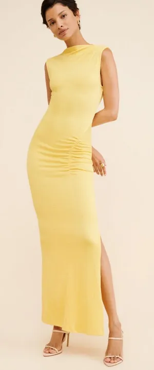 SUBOO Vega rouched front dress in butter size xsmall new with tags thumbnail 1