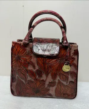 Rare vintage Embossed Brahmin Burgundy Floral Embossed Leather Satchel thumbnail 1