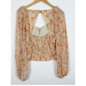 Free People Mabel Floral Printed Balloon Sleeve Peasant Top in Spring Combo M thumbnail 3