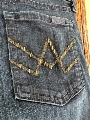 7 For All Mankind A Pocket Dark Blue Flared Boot Cut Low Rise Stretch Jeans sz28 thumbnail 4