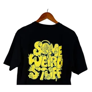 Zara Some Weird Stuff Graphic Oversized Relaxed Fit Basic T Shirt M Black Yellow thumbnail 9