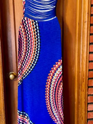 Xhilaration Strapless Royal Blue Maxi Dress with Multicolor Chevron Panels thumbnail 2