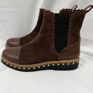 Free People $158 Women's Brown Suede Leather Western Chelsea Scalloped Boot EU38 thumbnail 2