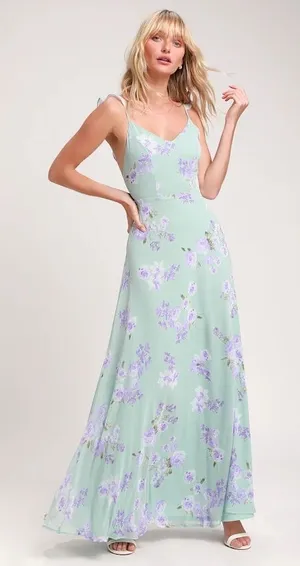 Lulus Meteoric Rise Sage Green Floral Print Maxi Dress Small thumbnail 1