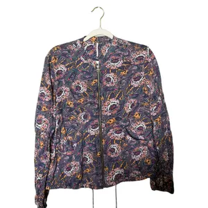 Free People Floral Bomber Jacket Balloon Sleeves Zip Front Boho Size Small thumbnail 3