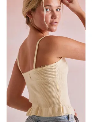 (C114) Beverly & Beck Jennie Ruffle Tank Top Mellow Yellow Women's S Lace Trim thumbnail 2