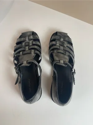 Free People Willow leather fisherman flat sandals distressed black Gladiator 8 thumbnail 6