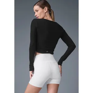 Alo Yoga Gather Long Sleeve Black Ribbed Ruched Crop Top XS thumbnail 9