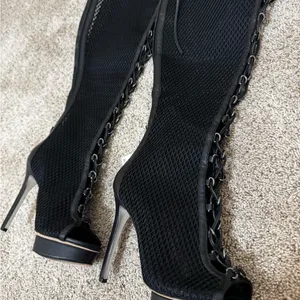 JLO Jennifer Lopez Black Lace-Up Thigh High Boots 7.5 | Platform Heels | NWT thumbnail 2