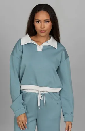 Gold Hinge Stone Blue LuxeSoft Collared Pullover Size Medium thumbnail 1