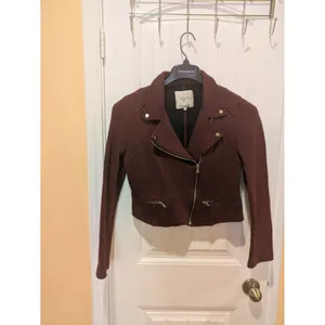 Zara maroon biker jacket cotton Size M thumbnail 4