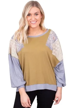 Free‎ People Olive Green Patchwork Boho Oversized Blouse Top Size Small thumbnail 1