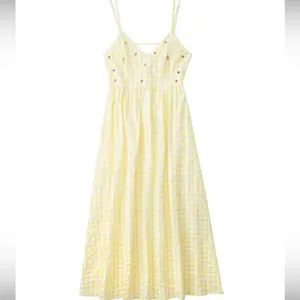 NWT ZARA Gingham Dress Yellow White XXLarge Beaded Open Back thumbnail 10