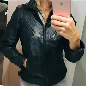 Vintage PB Basics Patchwork Leather Motorcycle Jacket Black Y2K Size M thumbnail 2