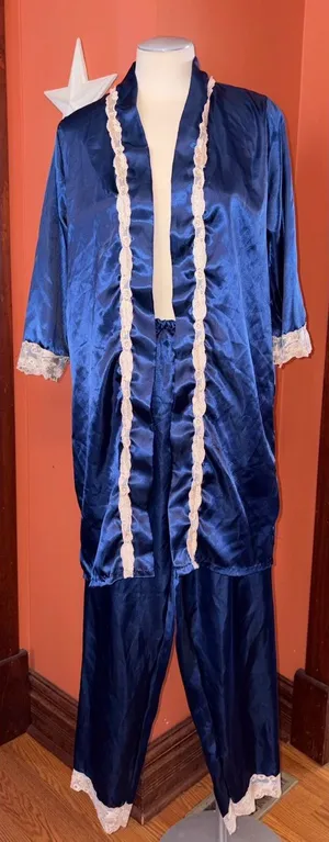 Vintage Blue Satin Lace-Trim Pajama Set thumbnail 1