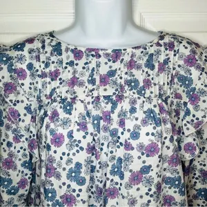 Modcloth Floral Prairie Doll Mini Dress Ruffle Shoulder Purple Blue M NWT thumbnail 6