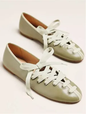 Maeve Genuine Leather Contrast Lace-Up Ballet Flats Sage green Sz 9 Balletcore thumbnail 1