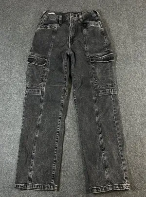 Gap Womens Cargo Jeans Washed Black High Rise Straight Leg Utility Pants 27 4S thumbnail 1