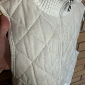 Jones New York White Quilted Front Knit Cotton Vest Full Zip Size Small thumbnail 3