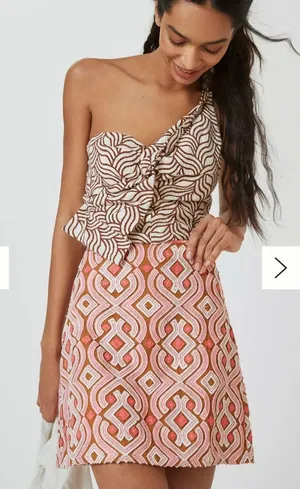 Anthropologie Linen Slim Mini Skirt Preppy Classic Pink Brown Cream - Size 4 thumbnail 1