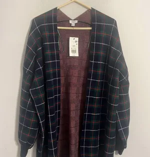 Crown & Ivy Plaid Open Cardigan NWT Size Lg thumbnail 2