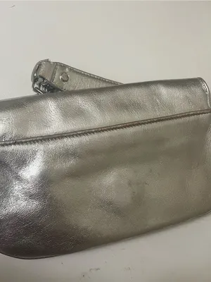 Tory Burch Reva Metallic Silver Leather Clutch Crossbody Bag thumbnail 4