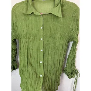 Jaipur Y2K Crinkle Green Tie Sleeve Button-Up Blouse Whimsical Fairycore M thumbnail 5