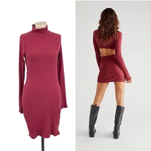 Free People Beach Guess Who's Back Rib Knit Cutout Dress Wild Garnet‎ Size Large thumbnail 2