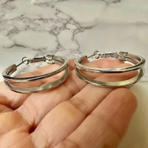 Silver tone double hoop earrings thumbnail 7