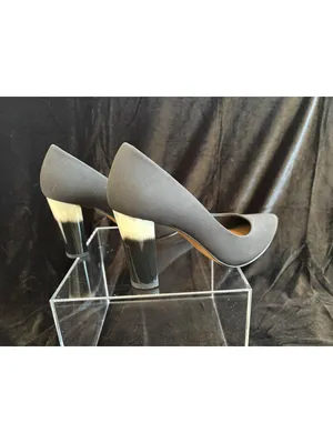 Donald J Pliner Bonita Black Satin Pumps with Two-Tone Block Heels, Size 8M thumbnail 2