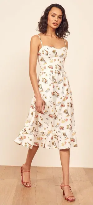 Reformation Alessa Janeiro Print Linen Midi Dress 0 thumbnail 1
