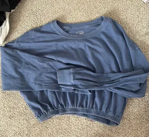 Aerie Distressed Long Sleeve Sinched Crop Top thumbnail 1