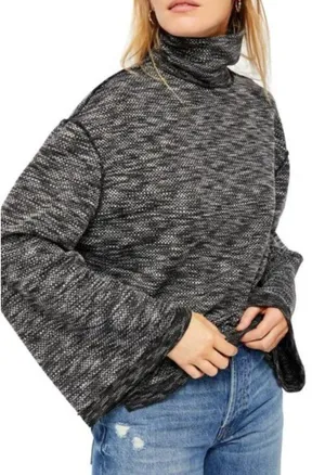 Free People Sunny Days Mock Neck Oversized Sweater Knit Boxy Winter Top Small thumbnail 1