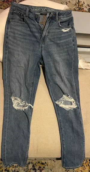 American Eagle Women's Blue Stretch Denim Mom Jeans Indigo Seam thumbnail 1